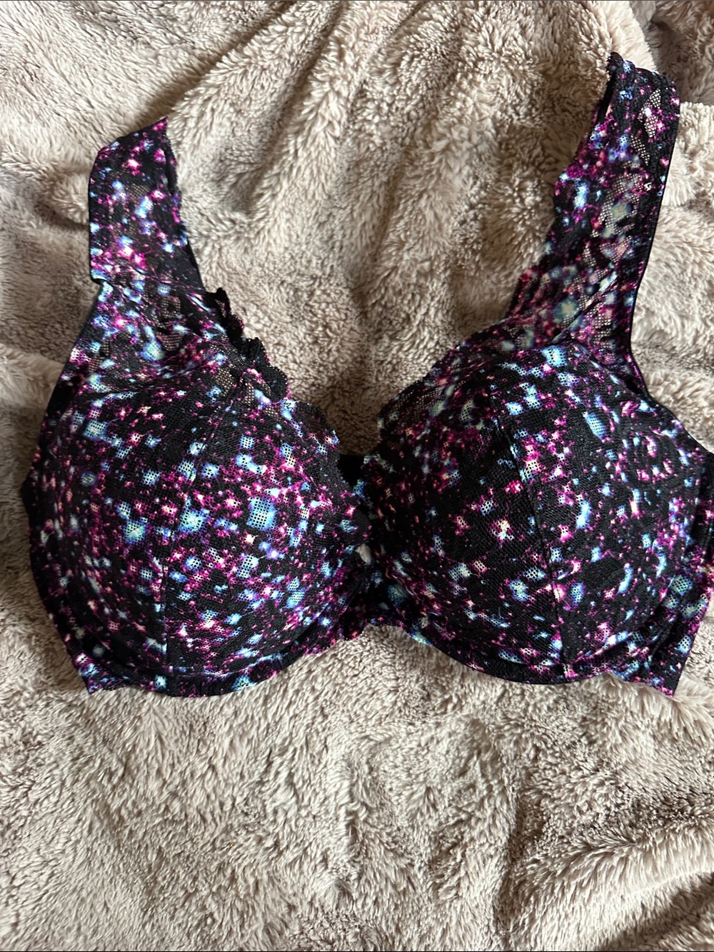 PINK Victoria's Secret Black Bra with Pink & Blue Floral Print